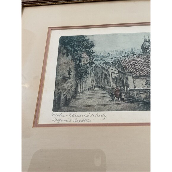 Original Signed Emil Wanke  Etching Depicts The Castle Steps In Prague,Czech. - Picture 13 of 14